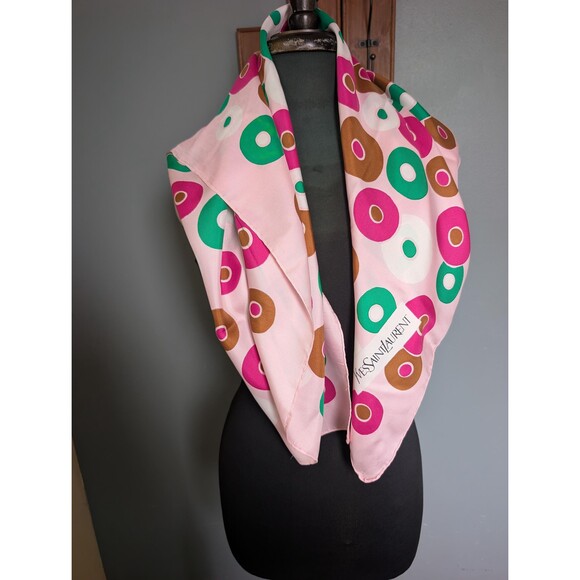 Vintage Yves Saint Laurent Silk Scarf; Pink Mod Print YSL Scarf main image 5
